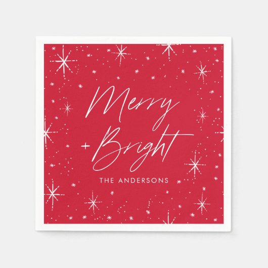 Serviette En Papier Joyeux moderne et lumineux Script Red Holiday (Devant)