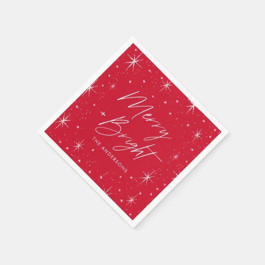 Serviette En Papier Joyeux moderne et lumineux Script Red Holiday (Coin)