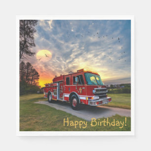 Serviette En Papier Joyeux moteur de feu d'anniversaire
