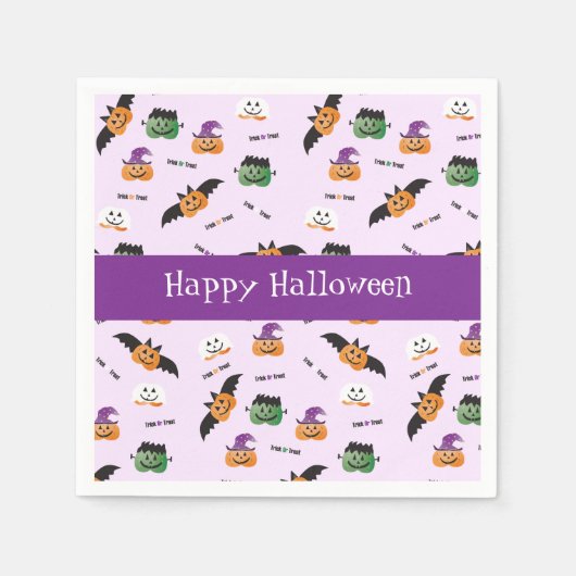 Serviette En Papier Joyeux Motif Citrouille Halloween violet (Devant)