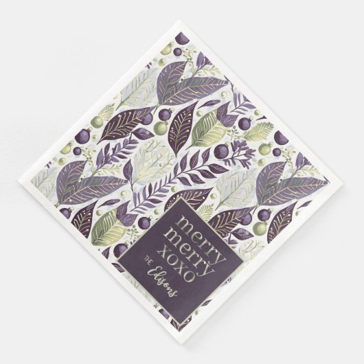Serviette En Papier Joyeux Motif de Noël vert violet #21 ID1009 (Coin)