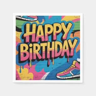 Serviette En Papier Joyeux mur de graffitis d'anniversaire avec Basket