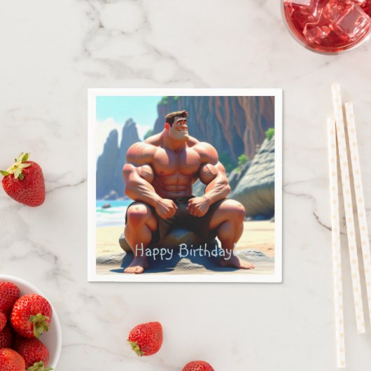 Serviette En Papier Joyeux Muscleman d'anniversaire (En situation)
