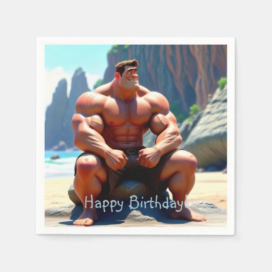 Serviette En Papier Joyeux Muscleman d'anniversaire (Devant)