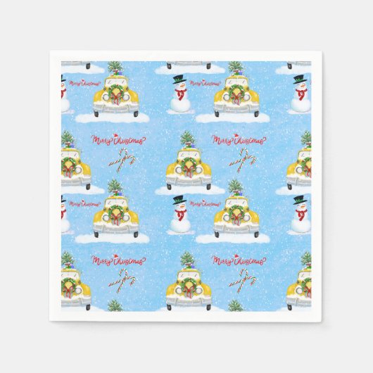 Serviette En Papier Joyeux Noël 1950 New York Yellow Cab Motif (Devant)