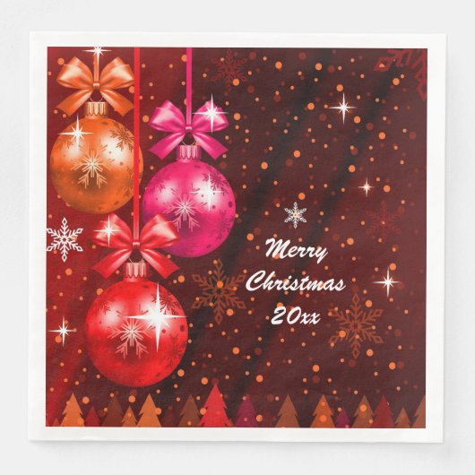 Serviette En Papier Joyeux Noël 20XX Ajouter Année Texte Rouge rose Br (Devant)