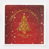 Serviette En Papier Joyeux Noël 20XX Red Gold Tree étoiles (Devant)