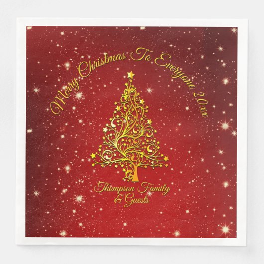 Serviette En Papier Joyeux Noël 20XX Red Gold Tree étoiles (Devant)