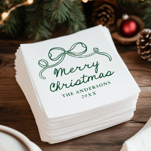 Serviette En Papier Joyeux Noël à l'arc vert fantaisiste dessiné à la