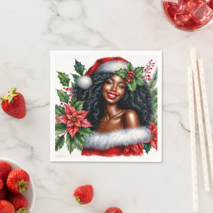 Serviette En Papier Joyeux Noël à une belle femme noire