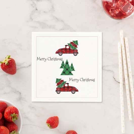 Serviette En Papier Joyeux Noël Antique Camion Rouge Vacances Naples (En situation)