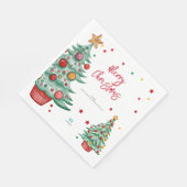 Serviette En Papier Joyeux Noël aquarelle arbres enfants logo société (Coin)