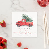 Serviette En Papier Joyeux Noël / Aquarelle Camion rouge & Pine Tree (En situation)