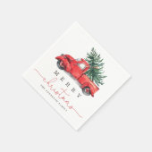 Serviette En Papier Joyeux Noël / Aquarelle Camion rouge & Pine Tree (Coin)
