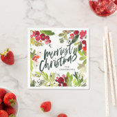Serviette En Papier Joyeux Noël aquarelle florale vacances (En situation)