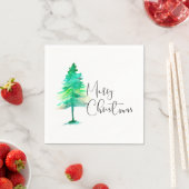 Serviette En Papier Joyeux Noël, Aquarelle-pinetree traits verts (En situation)