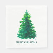 Serviette En Papier Joyeux Noël. Aquarelle vert arbre d'hiver (Devant)
