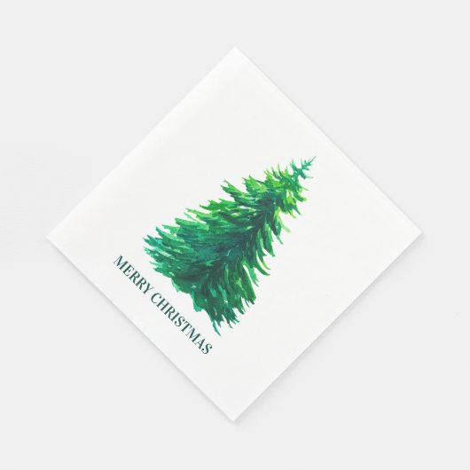 Serviette En Papier Joyeux Noël. Aquarelle vert arbre d'hiver (Coin)