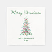 Serviette En Papier Joyeux Noël Aquarelle Vert Arbre papier (Devant)