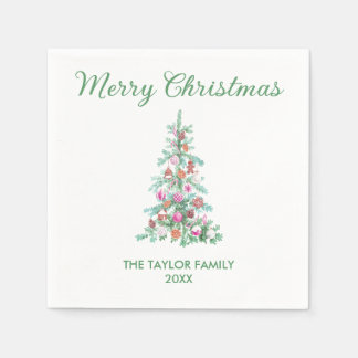 Serviette En Papier Joyeux Noël Aquarelle Vert Arbre papier