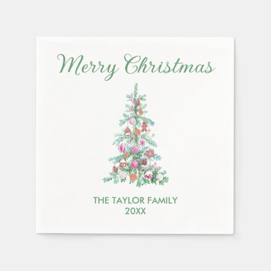 Serviette En Papier Joyeux Noël Aquarelle Vert Arbre papier (Devant)