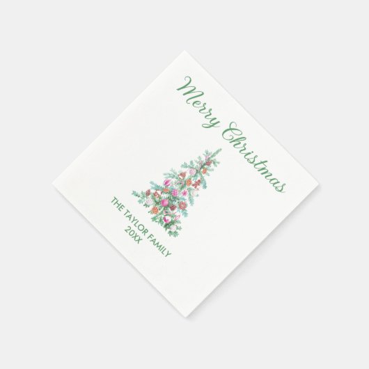 Serviette En Papier Joyeux Noël Aquarelle Vert Arbre papier (Coin)