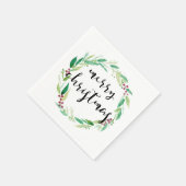 Serviette En Papier Joyeux Noël Aquarelle Wreath Élégant Chic (Coin)