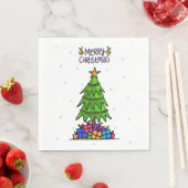 Serviette En Papier Joyeux Noël, arbre avec cadeaux (En situation)