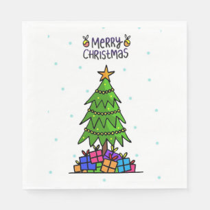 Serviette En Papier Joyeux Noël, arbre avec cadeaux