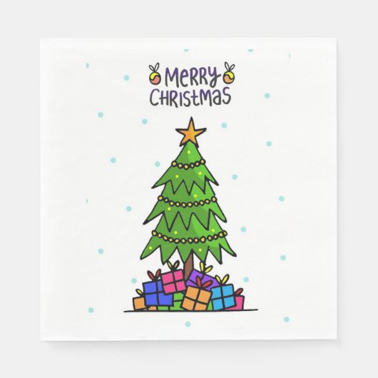 Serviette En Papier Joyeux Noël, arbre avec cadeaux (Devant)