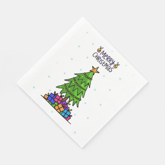 Serviette En Papier Joyeux Noël, arbre avec cadeaux (Coin)