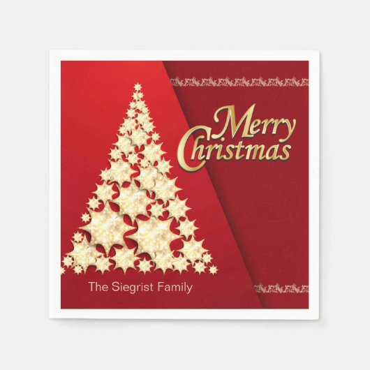 Serviette En Papier Joyeux Noël - Arbre d'or en rouge (Devant)