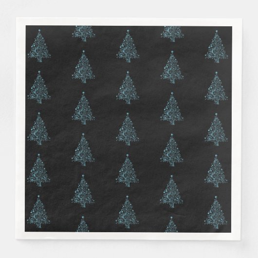 Serviette En Papier Joyeux Noël Arbre Motif Bleu Noir Élégant (Devant)