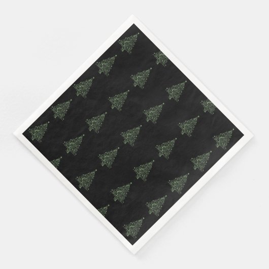 Serviette En Papier Joyeux Noël Arbre Motif Vert Noir Élégant (Coin)