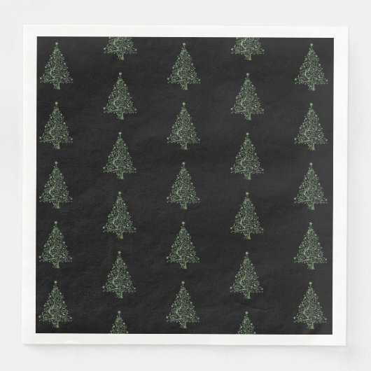 Serviette En Papier Joyeux Noël Arbre Motif Vert Noir Élégant (Devant)