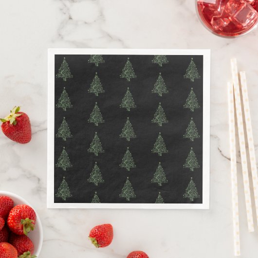 Serviette En Papier Joyeux Noël Arbre Motif Vert Noir Élégant (En situation)