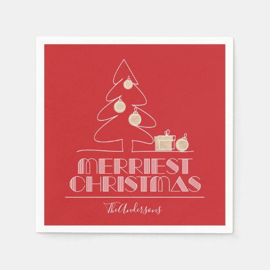 Serviette En Papier Joyeux Noël Arbre Rouge (Devant)