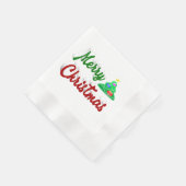 Serviette En Papier Joyeux Noël Arbre rouge vert script (Coin)