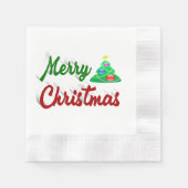 Serviette En Papier Joyeux Noël Arbre rouge vert script (Devant)