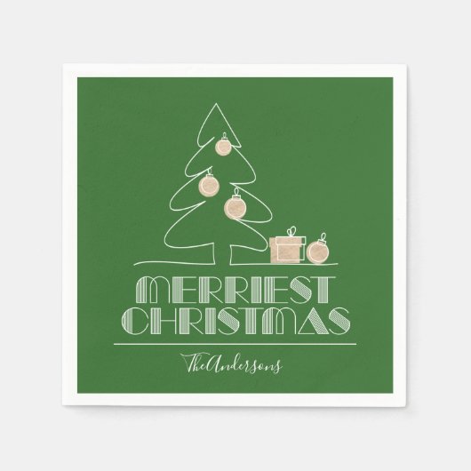 Serviette En Papier Joyeux Noël Arbre vert Vacances (Devant)