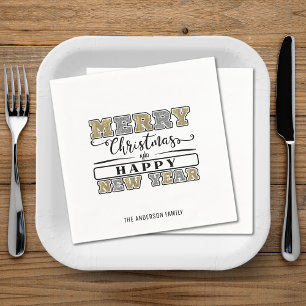 Serviette En Papier Joyeux Noël argent et or Bonne année