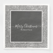 Serviette En Papier Joyeux Noël argent parties scintillant gris nom de (Devant)