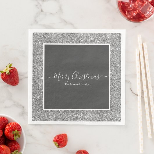 Serviette En Papier Joyeux Noël argent parties scintillant gris nom de (En situation)