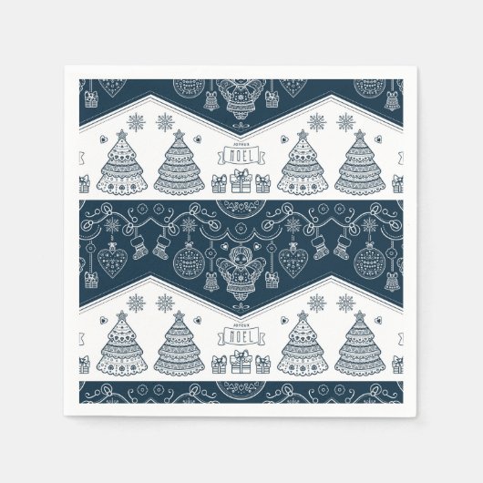 Serviette En Papier Joyeux Noel art populaire français bleu blanc ange (Devant)