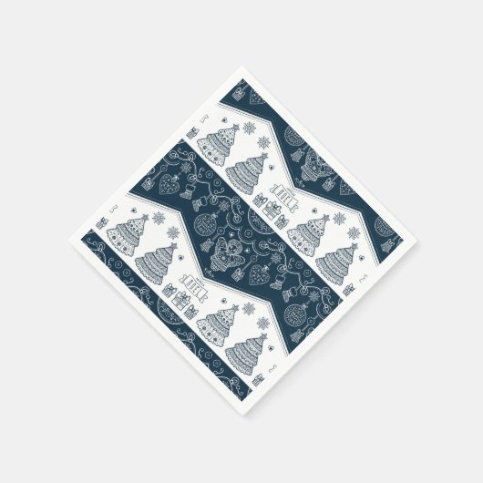 Serviette En Papier Joyeux Noel art populaire français bleu blanc ange (Coin)