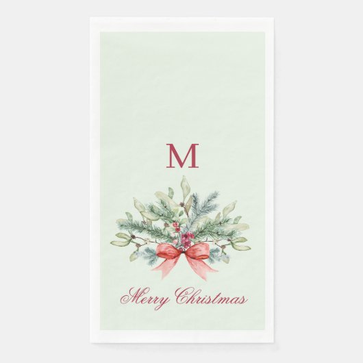 Serviette En Papier Joyeux Noël au Monogramme rouge (Devant)