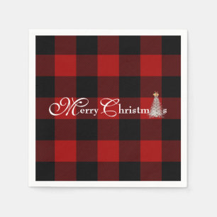 Serviette En Papier Joyeux Noël avec arbre sur buffle plaid