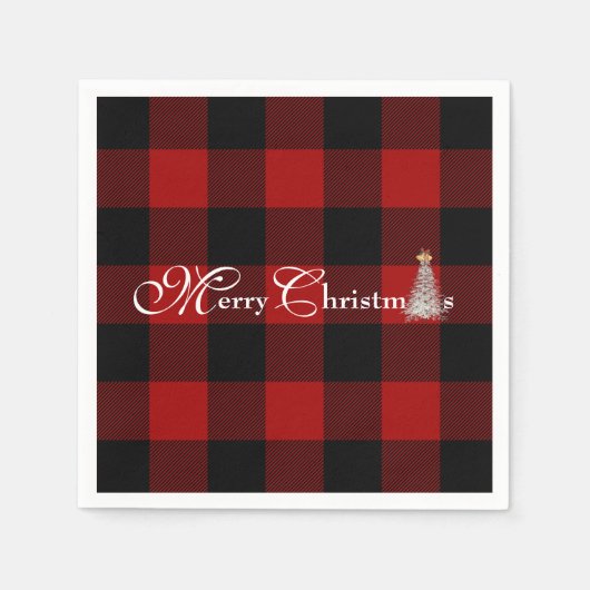 Serviette En Papier Joyeux Noël avec arbre sur buffle plaid (Devant)