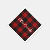 Serviette En Papier Joyeux Noël avec arbre sur buffle plaid (Coin)