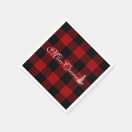 Serviette En Papier Joyeux Noël avec arbre sur buffle plaid (Coin)